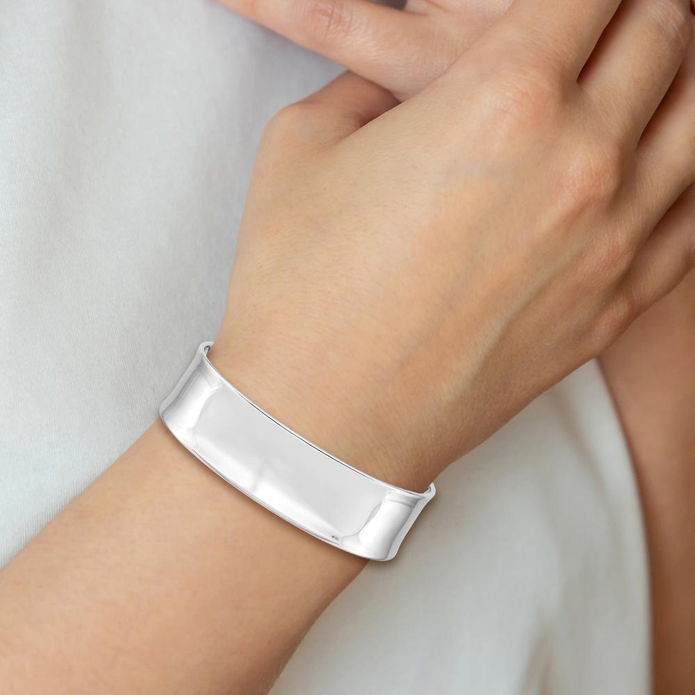 14K White Gold 18.5mm Polished Cuff Bangle Bracelet - Slip-On Solid Design by Oro Pregiato