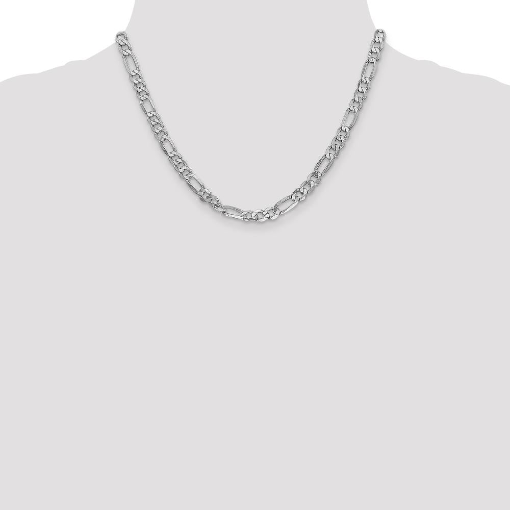 14K White Gold 18" 6mm Flat Figaro Chain Necklace with Lobster Clasp by Oro Pregiato