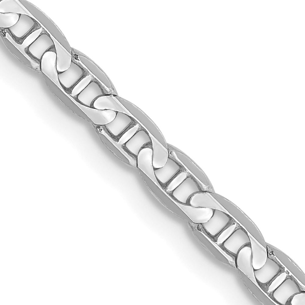 14K White Gold 18" Concave Anchor Chain Necklace - 3mm Width by 0