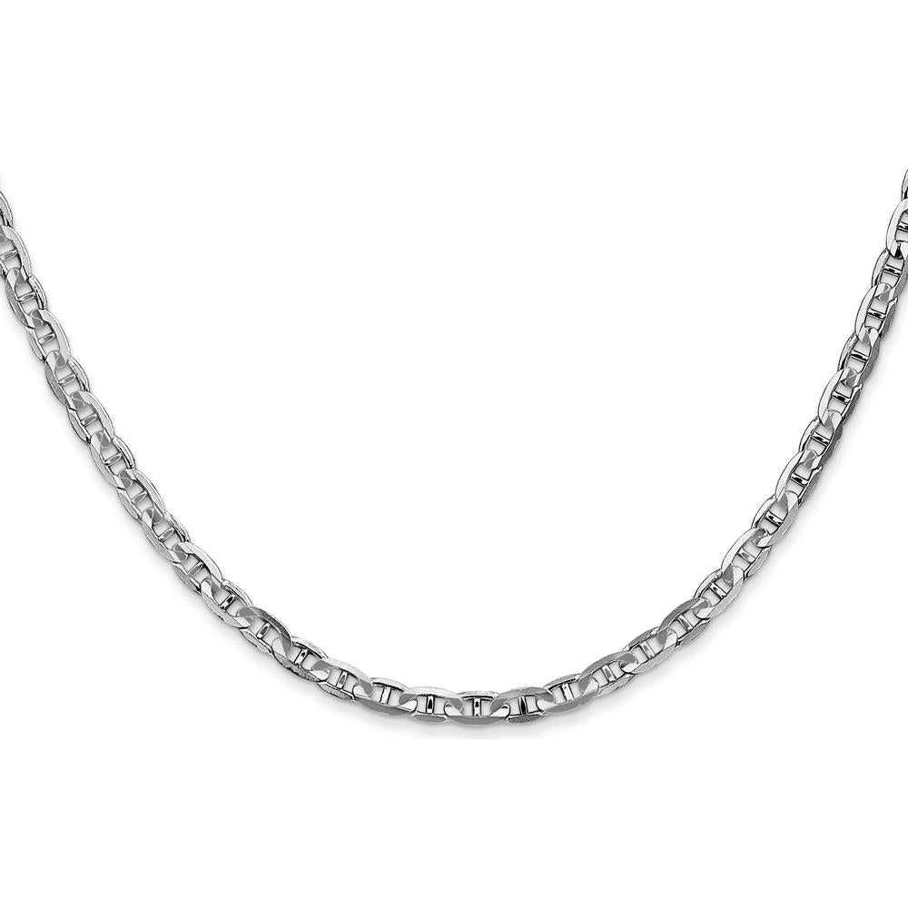 14K White Gold 18" Concave Anchor Chain Necklace - 3mm Width by 0