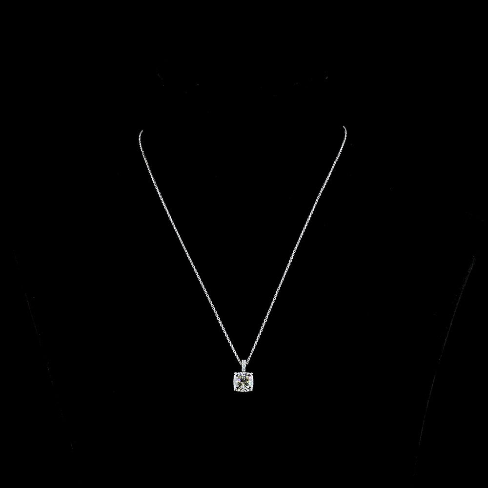14K White Gold 18" Cushion Brilliant Cut Lab Diamond Solitaire Pendant with Hidden Accent Stones - 2.83 Carat Total Diamond Weight, IGI Certified - Covaloro Fine Jewelry