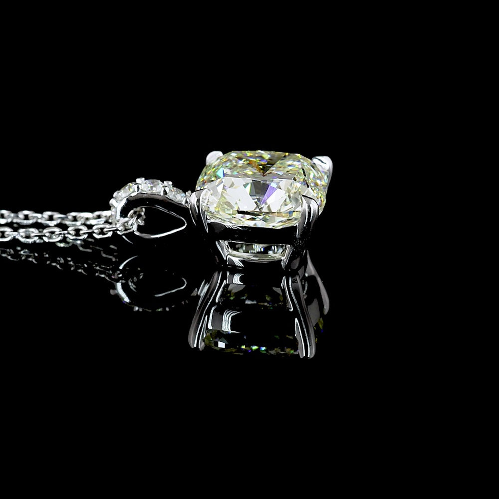 14K White Gold 18" Cushion Brilliant Cut Lab Diamond Solitaire Pendant with Hidden Accent Stones - 2.83 Carat Total Diamond Weight, IGI Certified - Covaloro Fine Jewelry