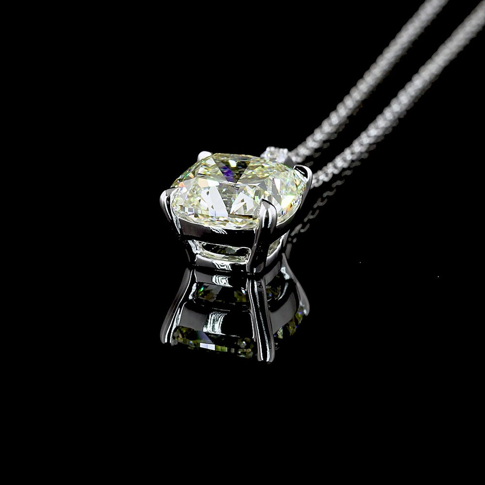 14K White Gold 18" Cushion Brilliant Cut Lab Diamond Solitaire Pendant with Hidden Accent Stones - 2.83 Carat Total Diamond Weight, IGI Certified - Covaloro Fine Jewelry