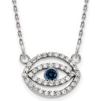 14K White Gold 18" Diamond and Sapphire Evil Eye Pendant Necklace - 0.11 Carat Total Gem Weight by Oro Pregiato