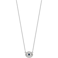 14K White Gold 18" Diamond and Sapphire Evil Eye Pendant Necklace - 0.11 Carat Total Gem Weight by Oro Pregiato