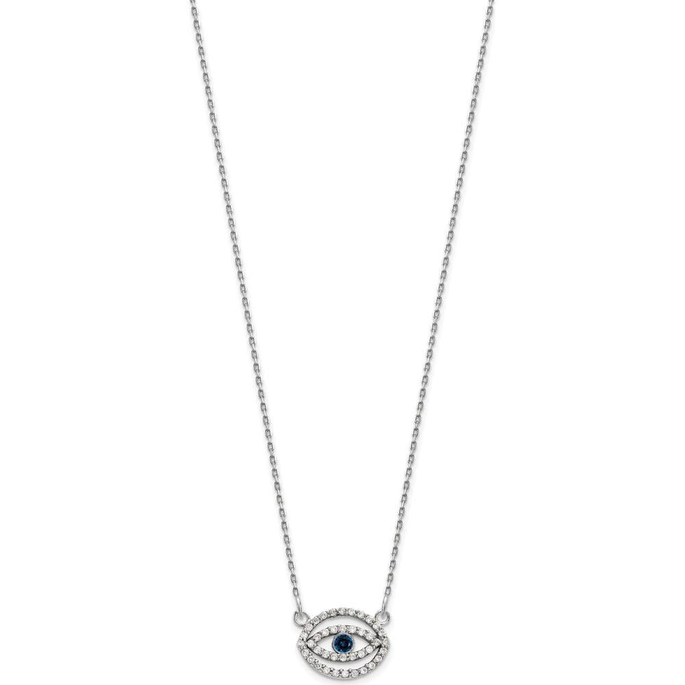 14K White Gold 18" Diamond and Sapphire Evil Eye Pendant Necklace - 0.11 Carat Total Gem Weight by Oro Pregiato