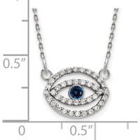 14K White Gold 18" Diamond and Sapphire Evil Eye Pendant Necklace - 0.11 Carat Total Gem Weight by Oro Pregiato