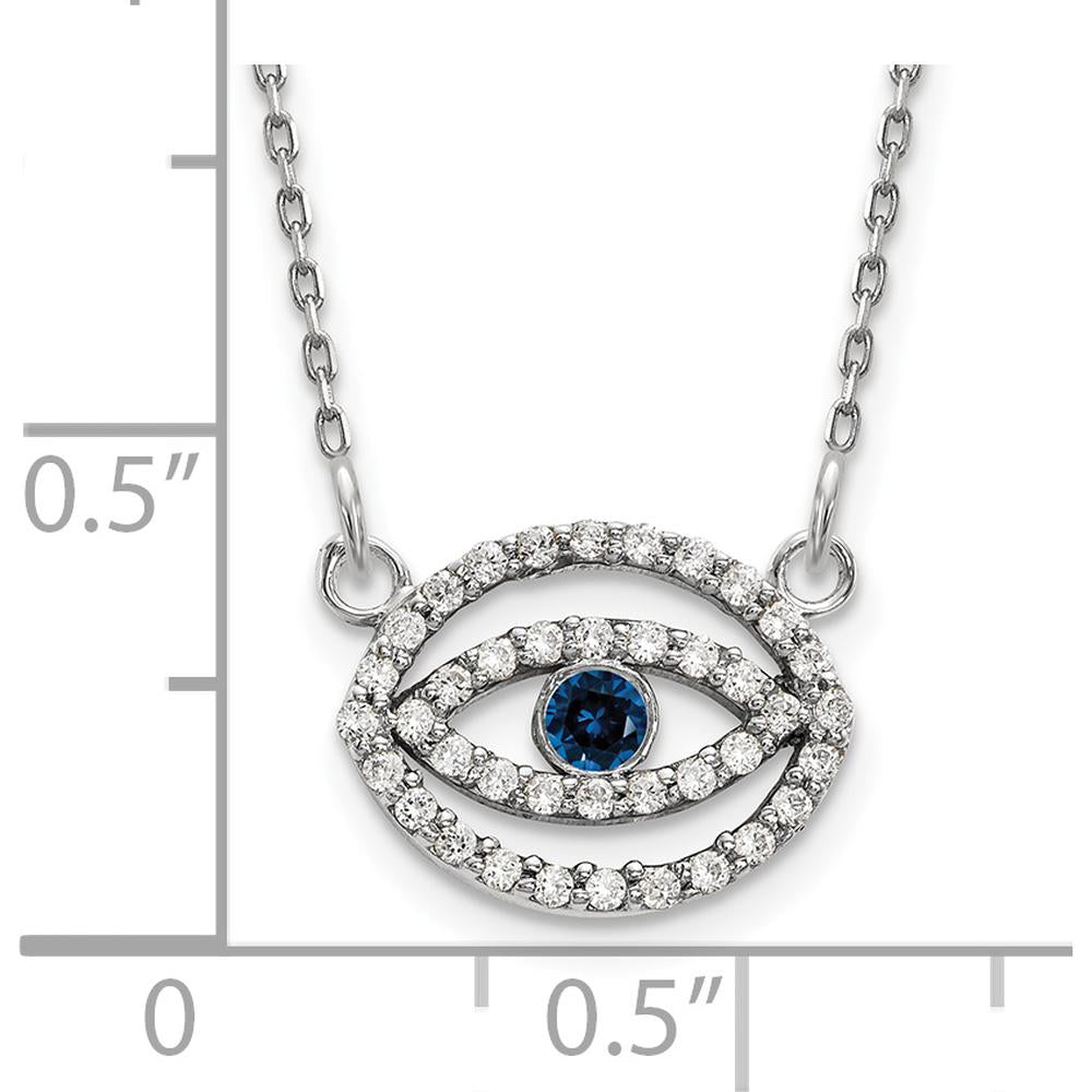 14K White Gold 18" Diamond and Sapphire Evil Eye Pendant Necklace - 0.11 Carat Total Gem Weight by Oro Pregiato