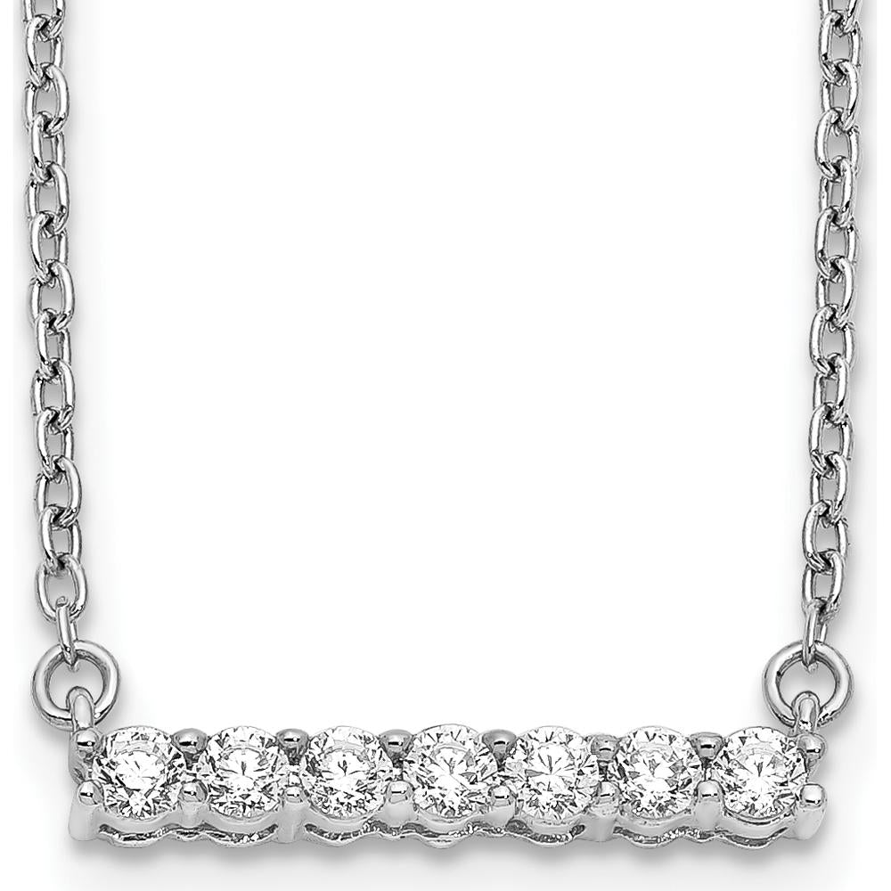 14K White Gold 18" Diamond Bar Necklace with 7 Round Diamonds - 0.035 Carat Total Diamond Weight by Monteluci Fine Jewelry