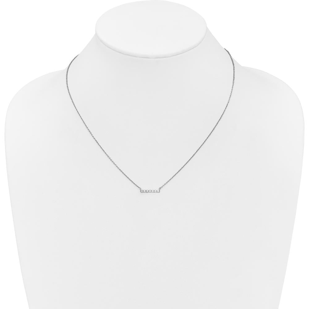 14K White Gold 18" Diamond Bar Necklace with 7 Round Diamonds - 0.035 Carat Total Diamond Weight by Monteluci Fine Jewelry