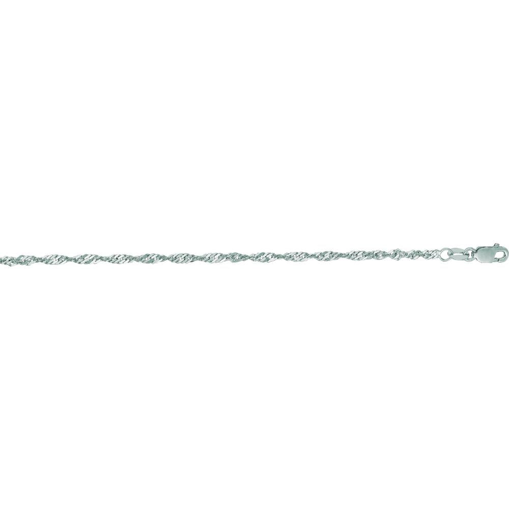 14K White Gold 18" Diamond-Cut 2.1mm Singapore Chain Necklace with Lobster Clasp by Orozza Fine Jewelry