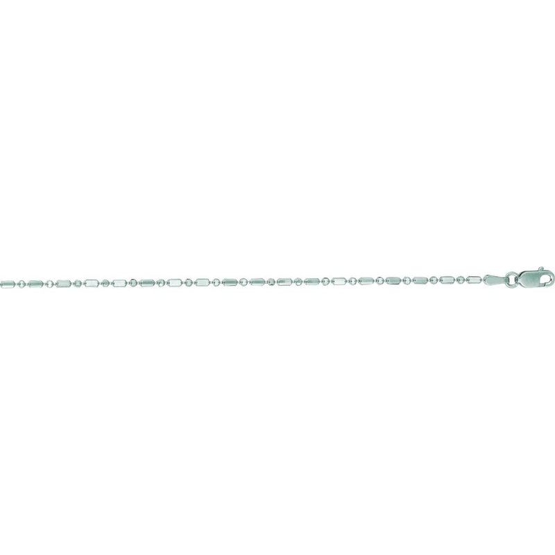 14K White Gold 18" Diamond Cut Bar and Bead Chain Necklace by Orozza Fine Jewelry