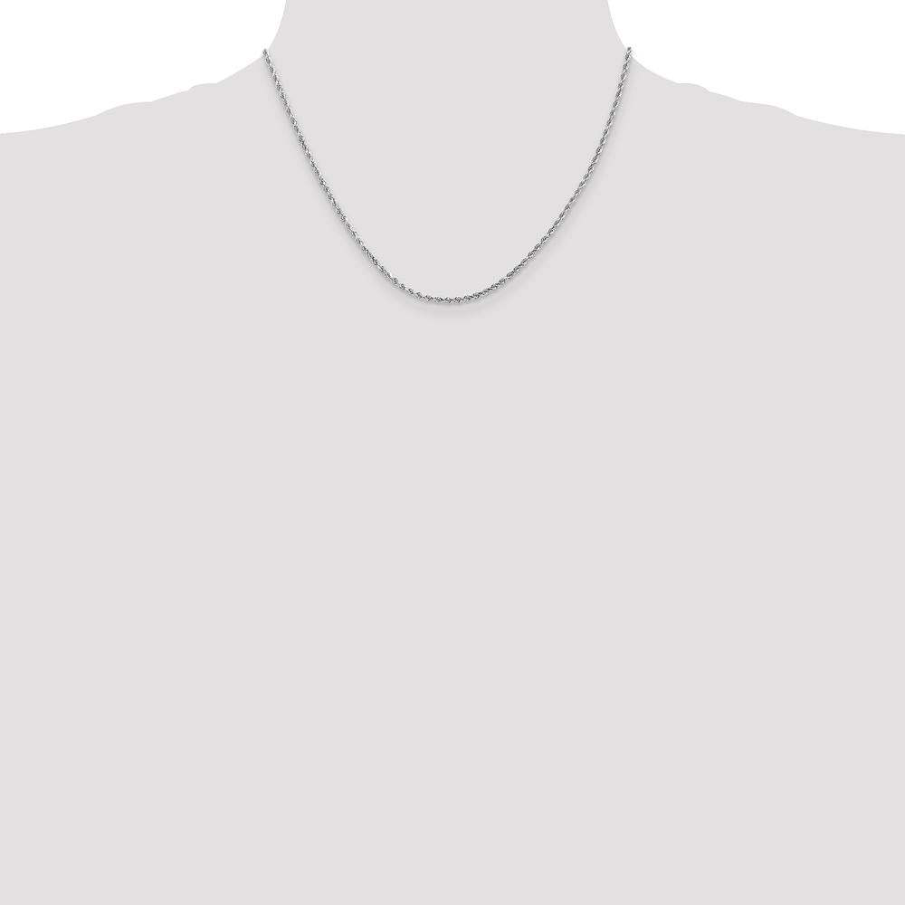 14K White Gold 18" Diamond-Cut Rope Chain Necklace with Lobster Clasp - 2mm Solid Polished Design