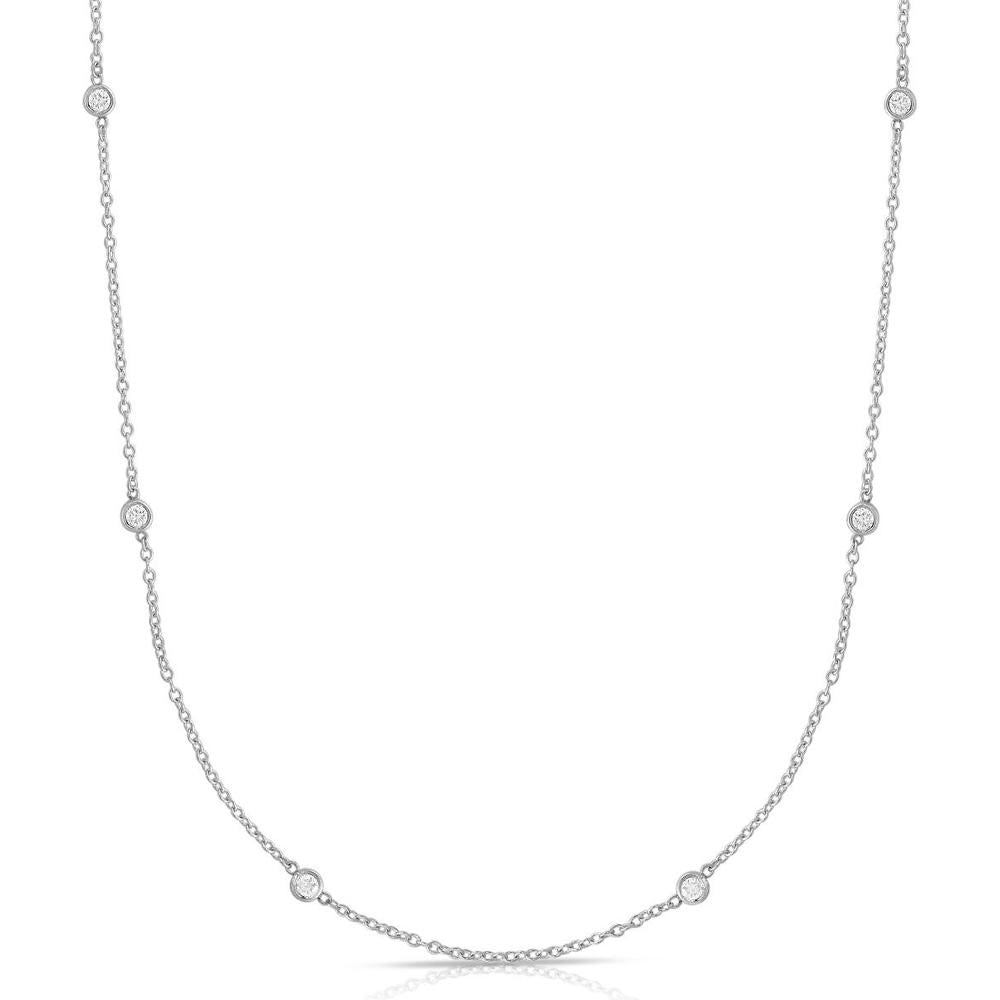 14K White Gold 18" Diamonds by the Yard Necklace with Bezel-Set Round Diamonds - 0.25 Carat Total Diamond Weight by Orozza Fine Jewelry