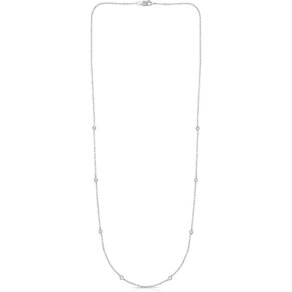 14K White Gold 18" Diamonds by the Yard Necklace with Bezel-Set Round Diamonds - 0.25 Carat Total Diamond Weight by Orozza Fine Jewelry