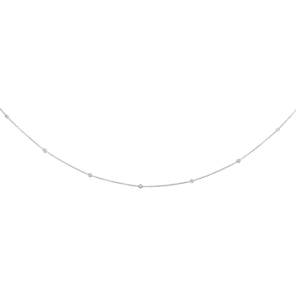 14K White Gold 18" Diamonds by the Yard Necklace with Bezel-Set Round Diamonds - 0.25 Carat Total Diamond Weight by Orozza Fine Jewelry