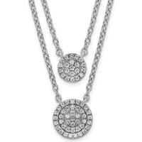 14K White Gold 18" Double Strand Necklace with Round Diamonds - 0.20 Carat Total Diamond Weight by Oro Pregiato