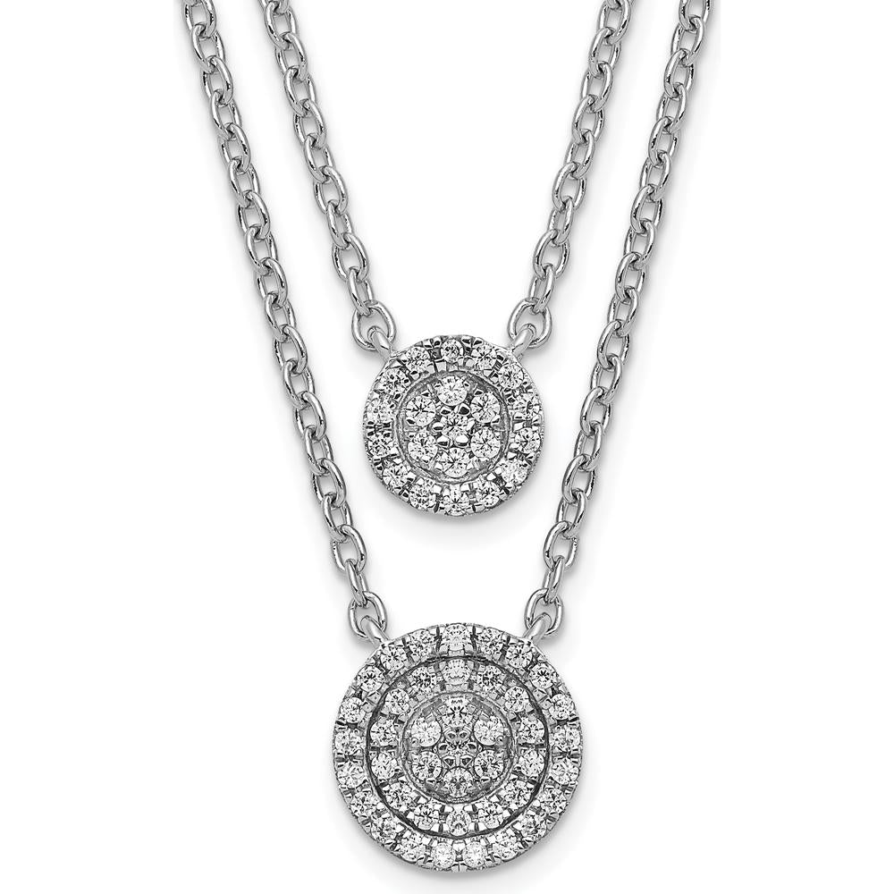 14K White Gold 18" Double Strand Necklace with Round Diamonds - 0.20 Carat Total Diamond Weight by Oro Pregiato