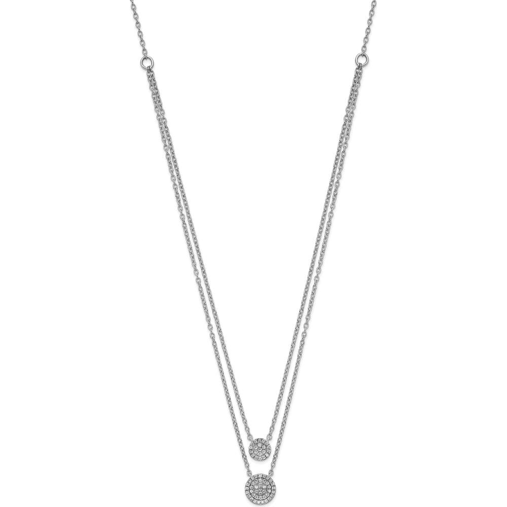 14K White Gold 18" Double Strand Necklace with Round Diamonds - 0.20 Carat Total Diamond Weight by Oro Pregiato