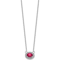 14K White Gold 18" East-West Oval Ruby and Diamond Pendant Necklace with Rhodium Plating - 0.64 Carat Total Gem Weight by Monteluci Fine Jewelry
