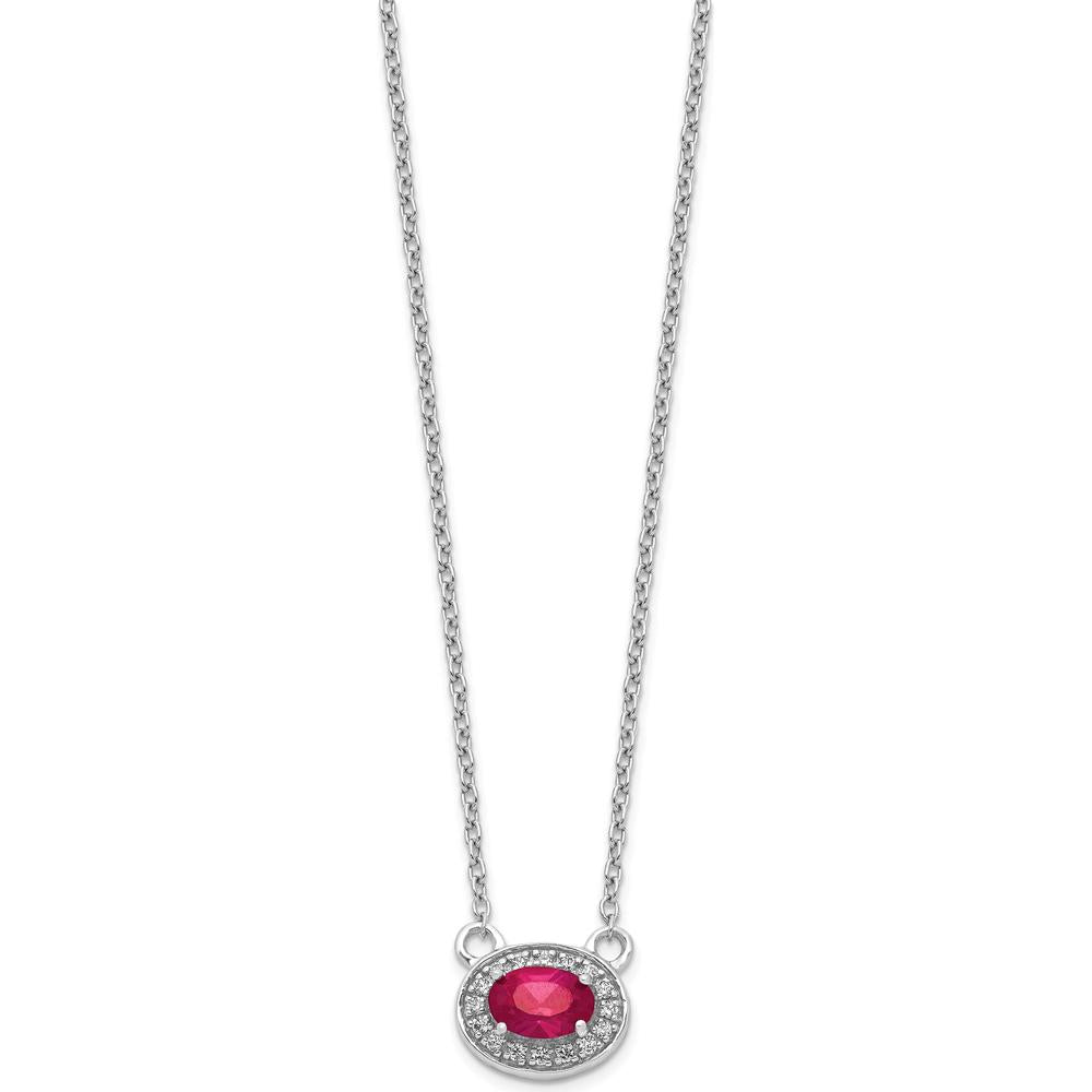 14K White Gold 18" East-West Oval Ruby and Diamond Pendant Necklace with Rhodium Plating - 0.64 Carat Total Gem Weight by Monteluci Fine Jewelry