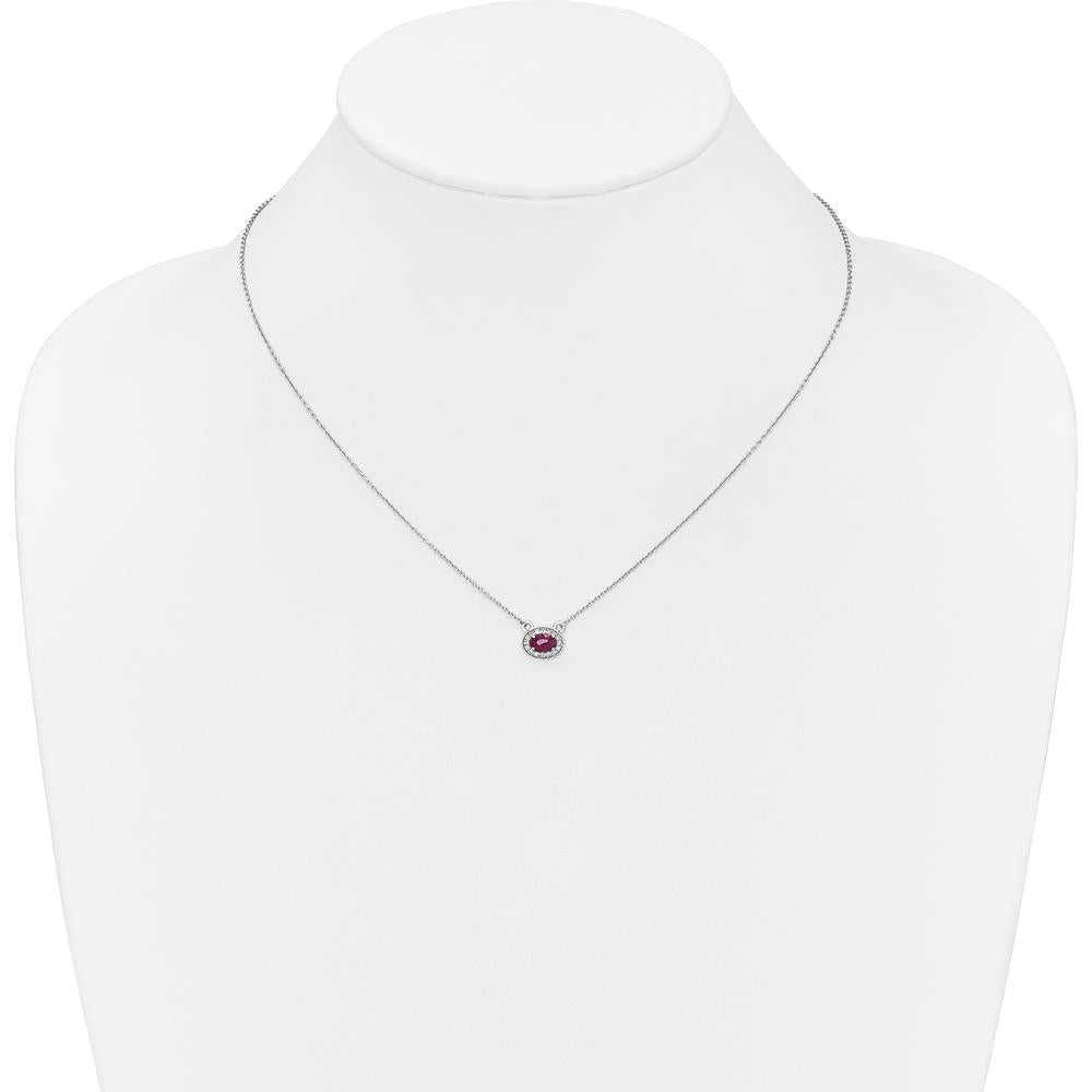 14K White Gold 18" East-West Oval Ruby and Diamond Pendant Necklace with Rhodium Plating - 0.64 Carat Total Gem Weight by Monteluci Fine Jewelry