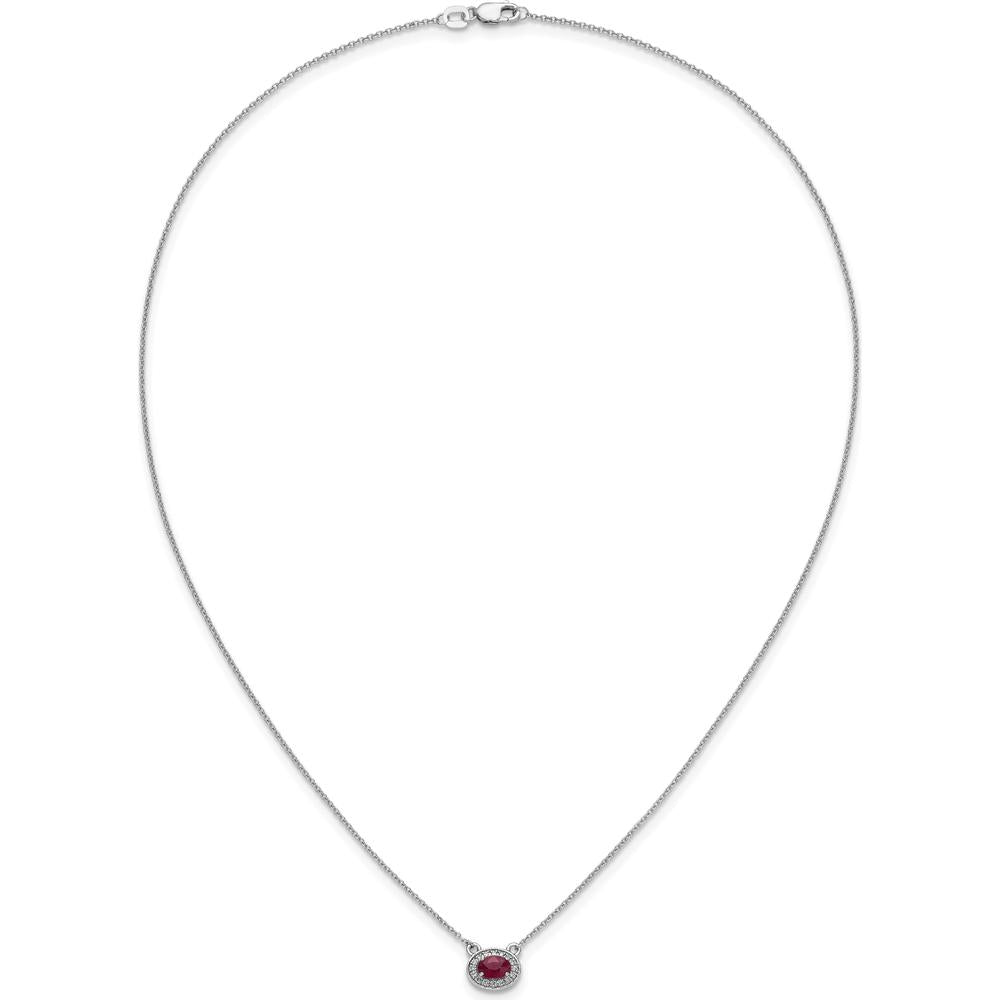 14K White Gold 18" East-West Oval Ruby and Diamond Pendant Necklace with Rhodium Plating - 0.64 Carat Total Gem Weight by Monteluci Fine Jewelry