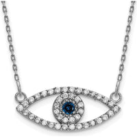 14K White Gold 18" Evil Eye Pendant Necklace with 42 Diamonds and 1 Sapphire - 0.07 Carat Sapphire, 0.004 Carat Diamond Weight by Oro Pregiato