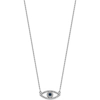 14K White Gold 18" Evil Eye Pendant Necklace with 42 Diamonds and 1 Sapphire - 0.07 Carat Sapphire, 0.004 Carat Diamond Weight by Oro Pregiato