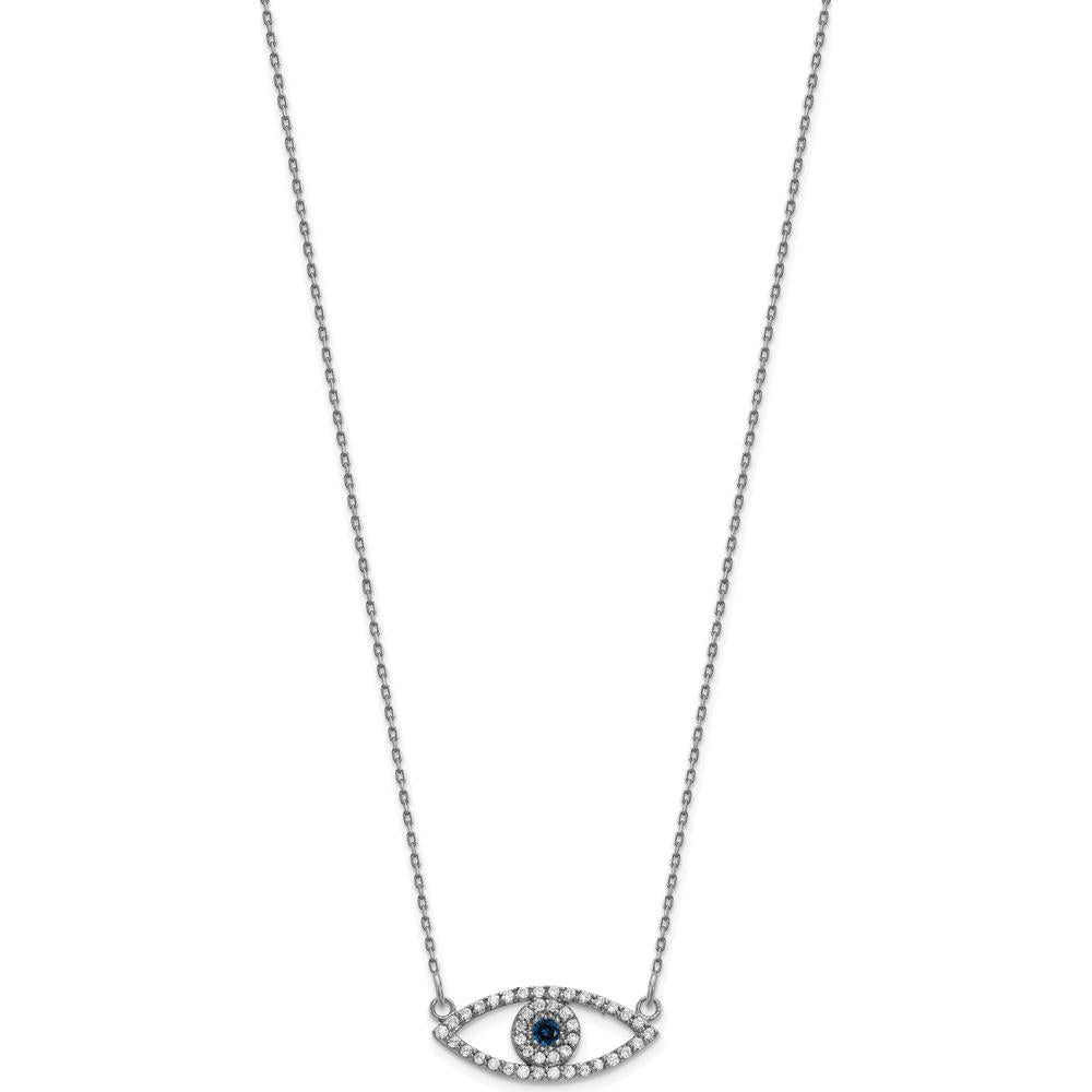 14K White Gold 18" Evil Eye Pendant Necklace with 42 Diamonds and 1 Sapphire - 0.07 Carat Sapphire, 0.004 Carat Diamond Weight by Oro Pregiato