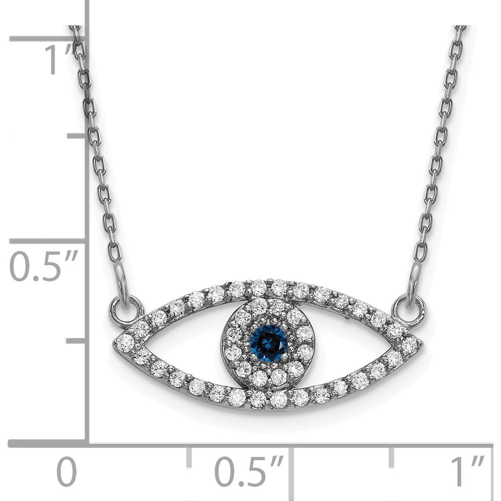 14K White Gold 18" Evil Eye Pendant Necklace with 42 Diamonds and 1 Sapphire - 0.07 Carat Sapphire, 0.004 Carat Diamond Weight by Oro Pregiato