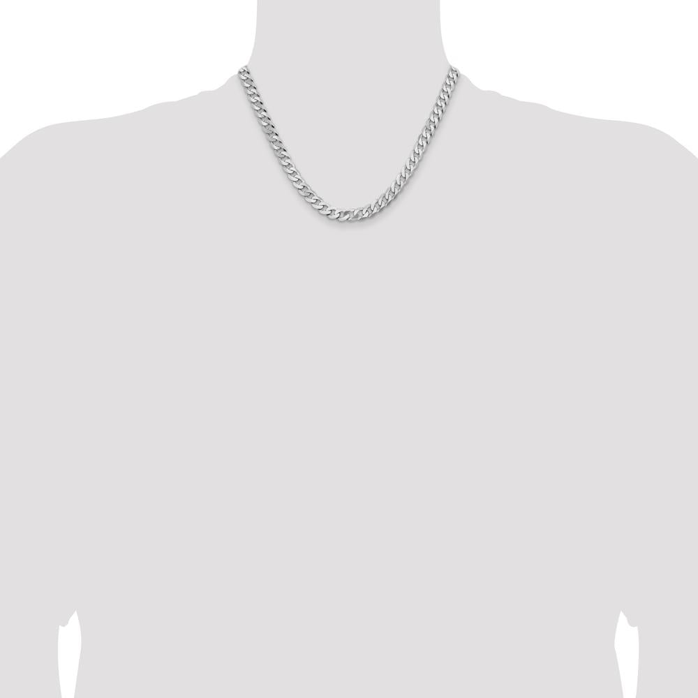 14K White Gold 18" Flat Beveled Curb Chain with Lobster Clasp - 7.25mm Width by 0