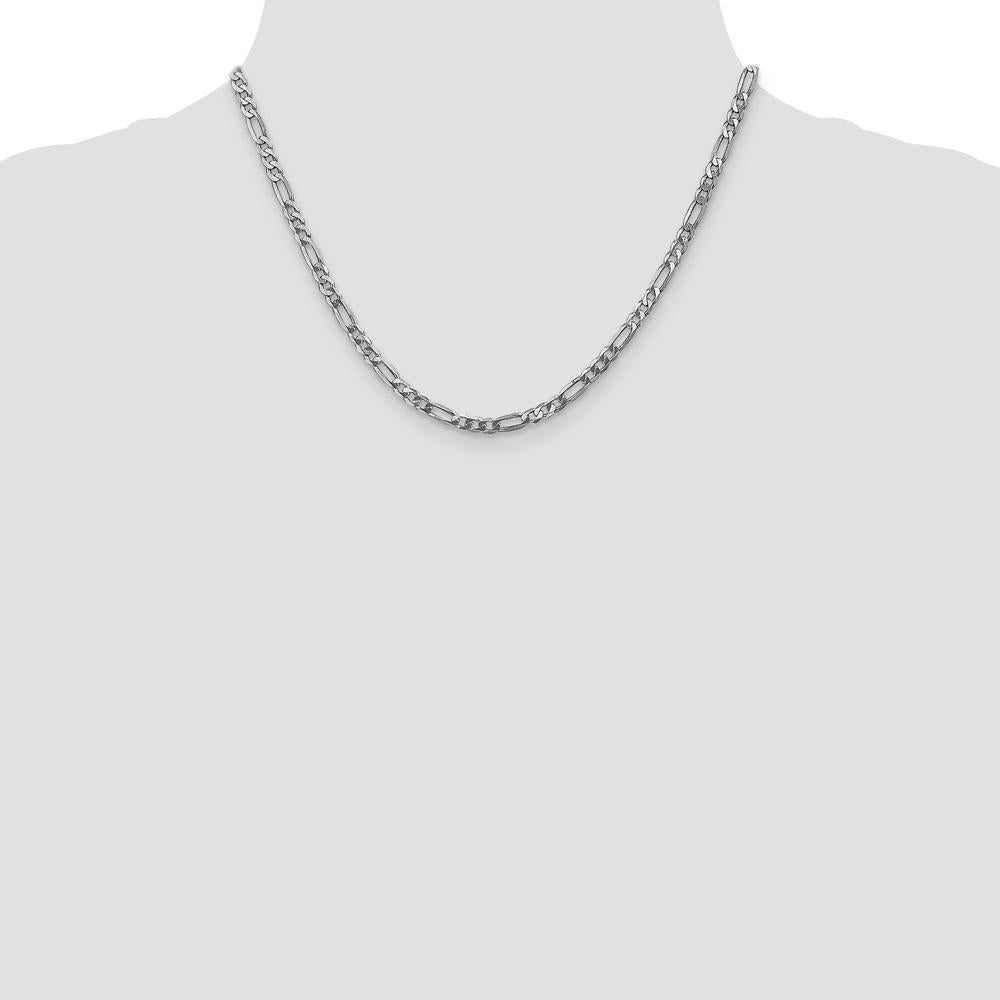 14K White Gold 18" Flat Figaro Chain Necklace - 4mm Width with Lobster Clasp by 0
