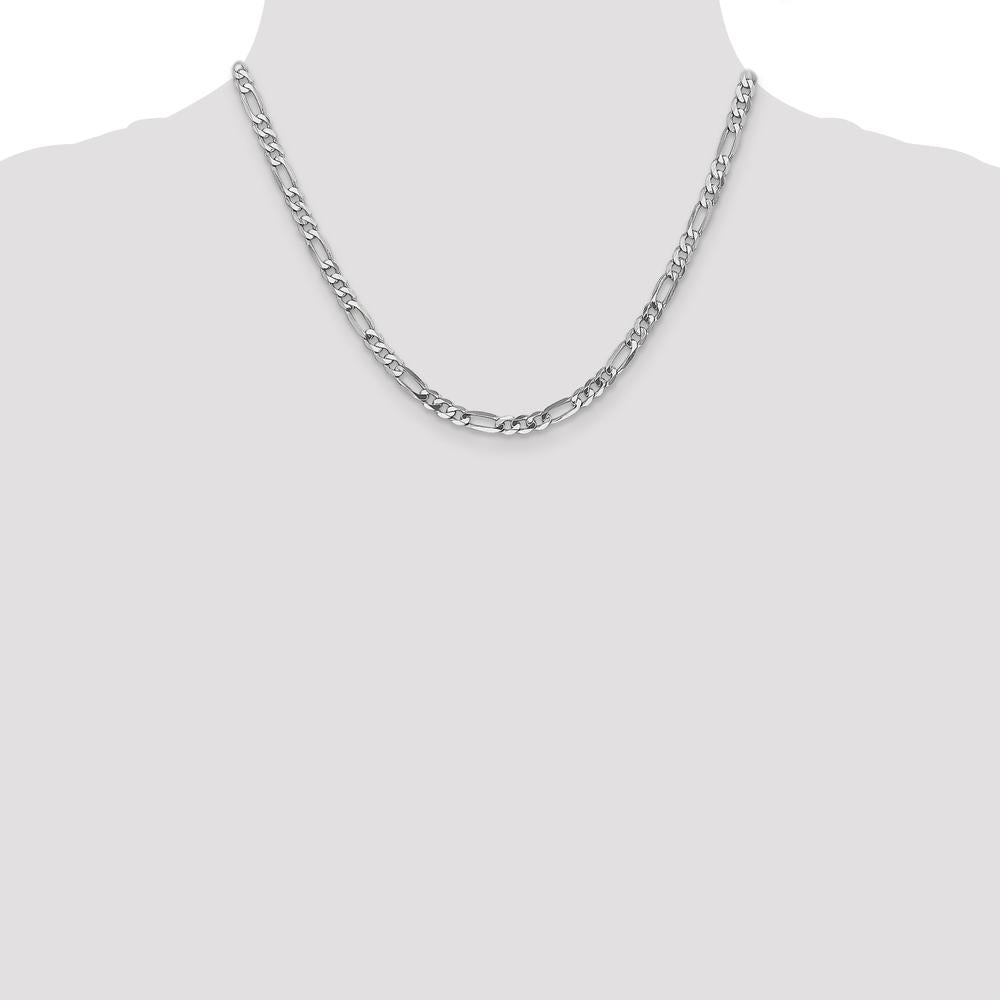 14K White Gold 18" Flat Figaro Chain with Lobster Clasp - 4.5mm by 0