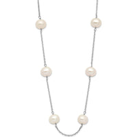 14K White Gold 18" Freshwater Cultured Pearl Station Necklace - 12 Pearls by Monteluci Fine Jewelry