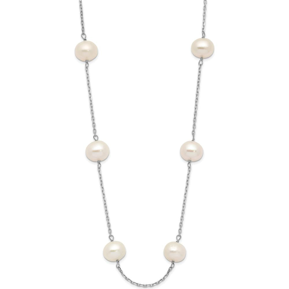 14K White Gold 18" Freshwater Cultured Pearl Station Necklace - 12 Pearls by Monteluci Fine Jewelry
