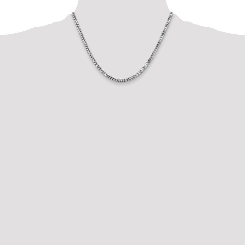 14K White Gold 18-Inch 4.25mm Solid Miami Cuban Chain Necklace with Rhodium Plating by Oro Pregiato