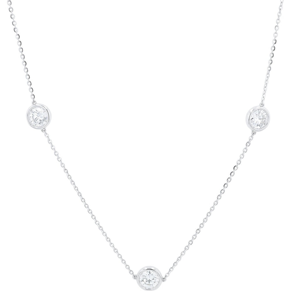 14K White Gold 18-Inch By the Yard Necklace with Bezel-Set Round Lab Grown Diamonds - 3.00 Carat Total Diamond Weight