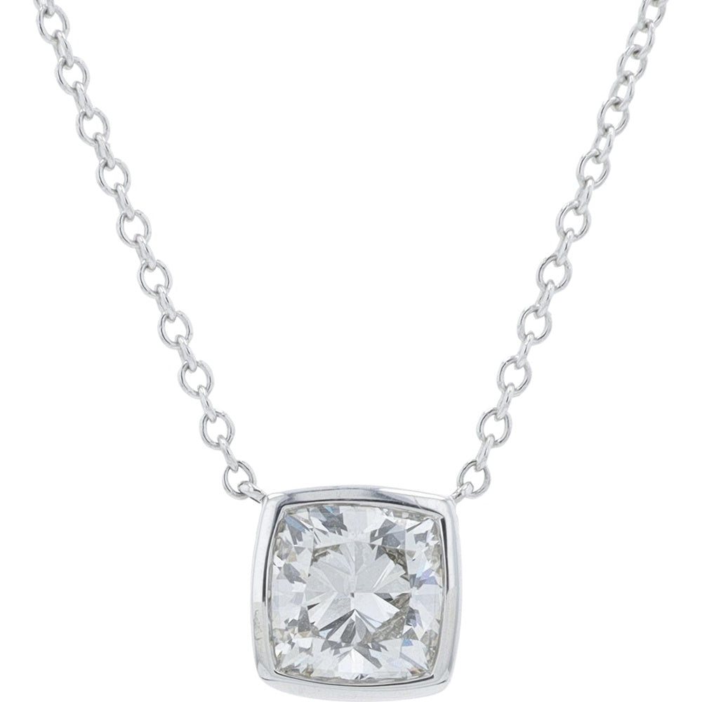 14K White Gold 18-Inch Cushion Cut Lab Grown Diamond Solitaire Pendant Necklace - 1.00 Carat Total Diamond Weight