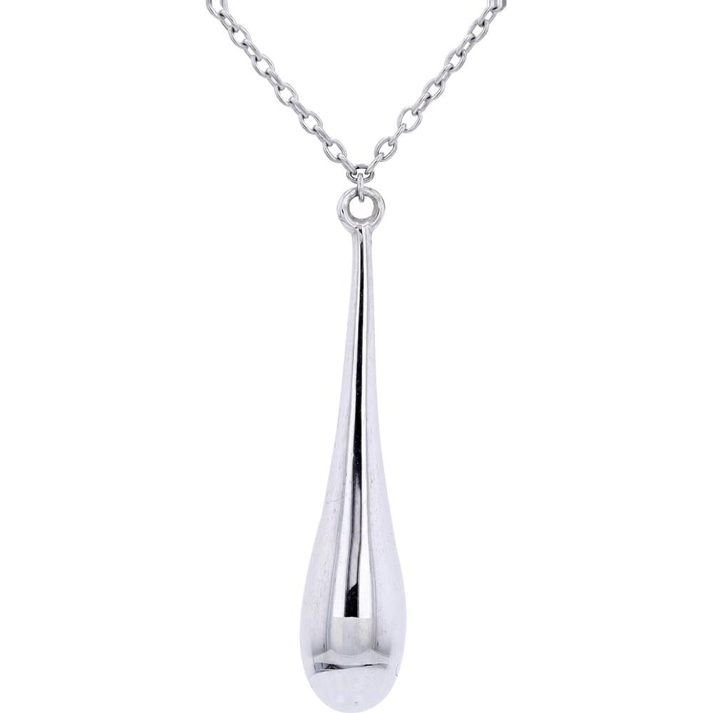 14K White Gold 18-Inch Drop Necklace with Polished Teardrop Pendant