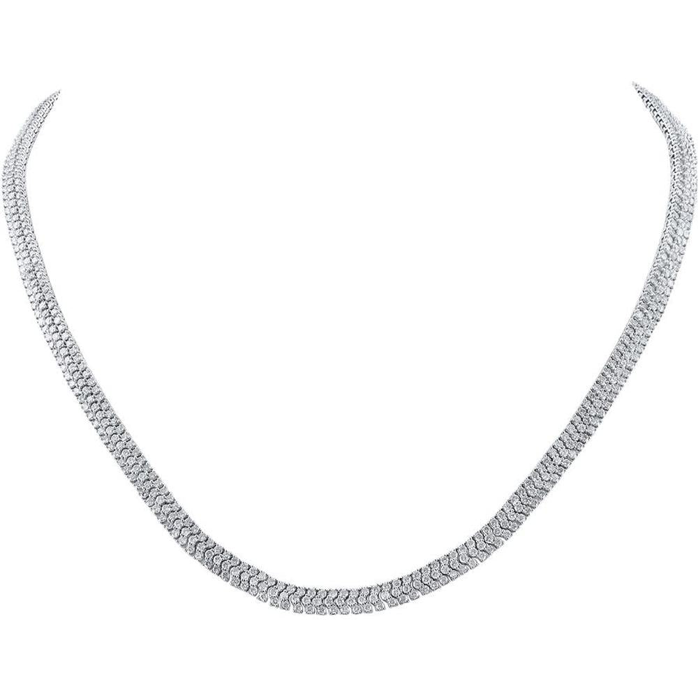 14K White Gold 18-Inch Fashion Necklace with Round Diamonds - 12.15 Carat Total Diamond Weight