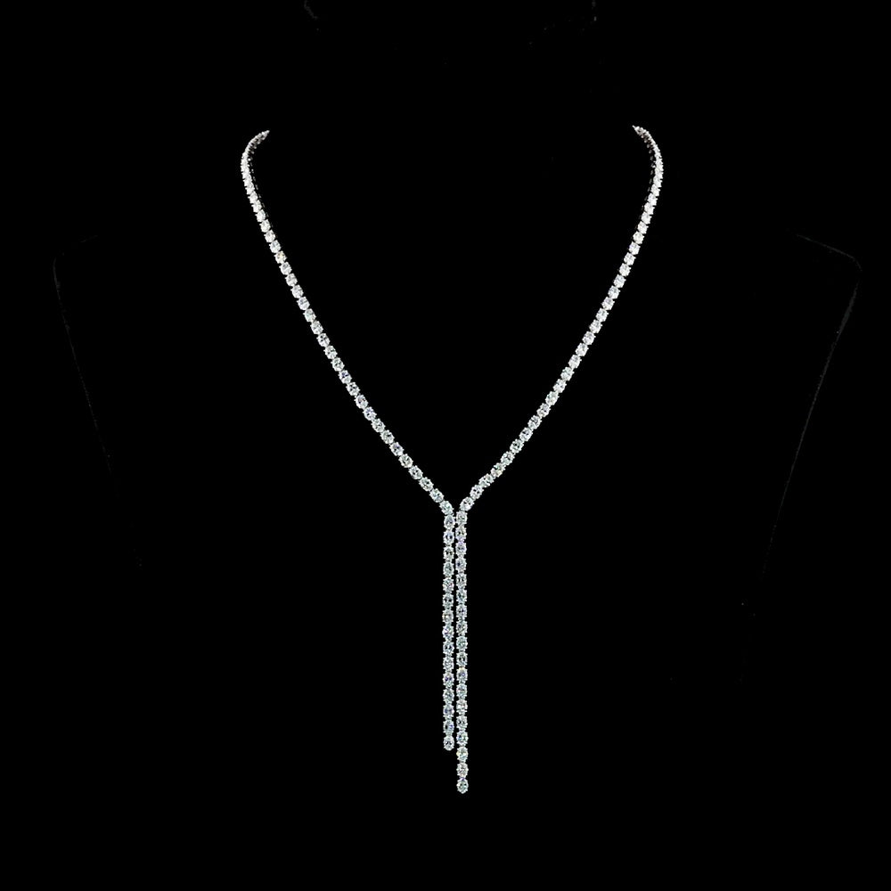 14K White Gold 18-Inch Lariat Necklace with 136 Prong-Set Oval Cut Lab Diamonds - 14.37 Carat Total Weight, E-F Color VS Clarity - Covaloro Fine Jewelry