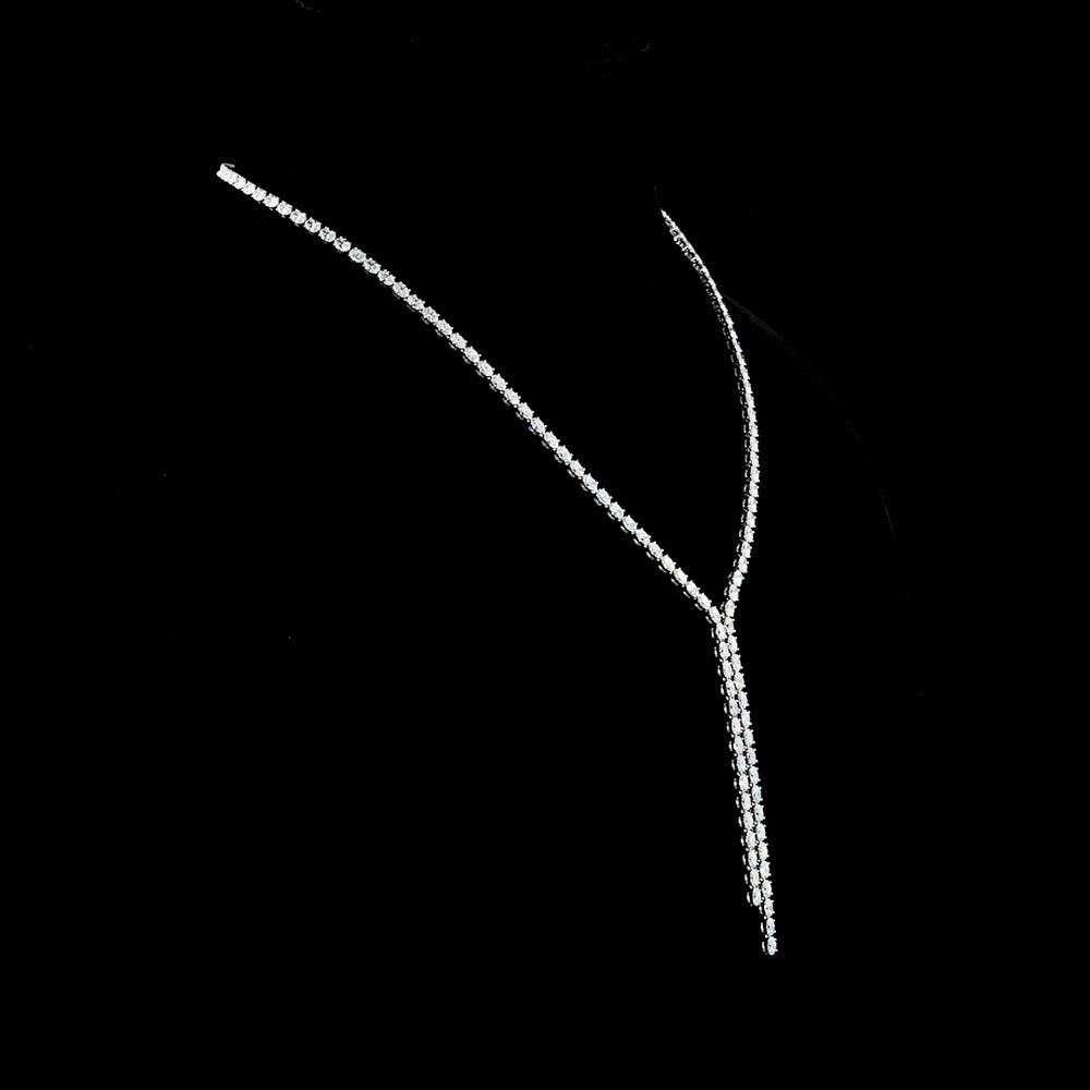 14K White Gold 18-Inch Lariat Necklace with 136 Prong-Set Oval Cut Lab Diamonds - 14.37 Carat Total Weight, E-F Color VS Clarity - Covaloro Fine Jewelry
