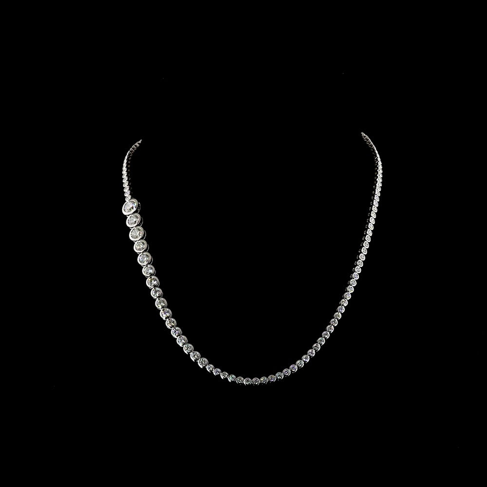 14K White Gold 18-Inch Riviera Necklace with Graduated Bezel-Set Round Lab Diamonds - 8.11 Carat Total Weight - Covaloro Fine Jewelry