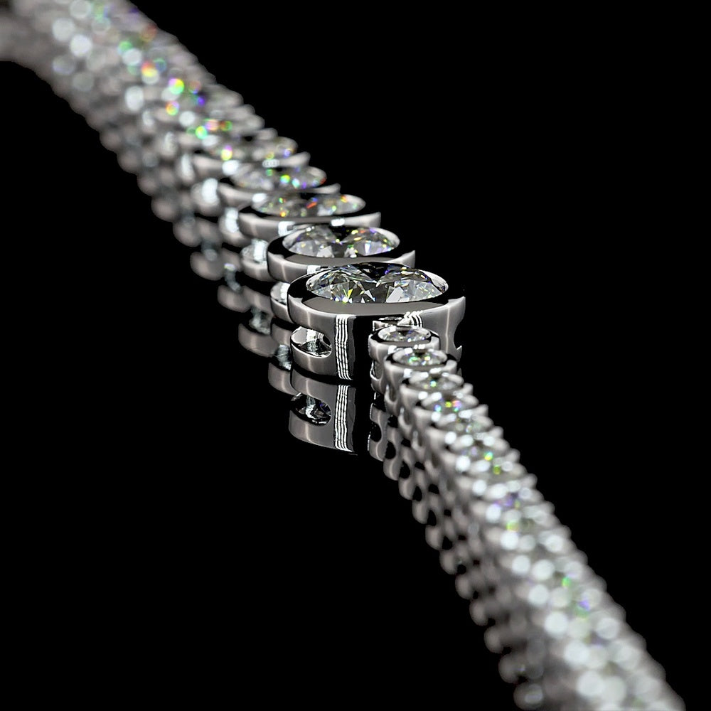 14K White Gold 18-Inch Riviera Necklace with Graduated Bezel-Set Round Lab Diamonds - 8.11 Carat Total Weight - Covaloro Fine Jewelry