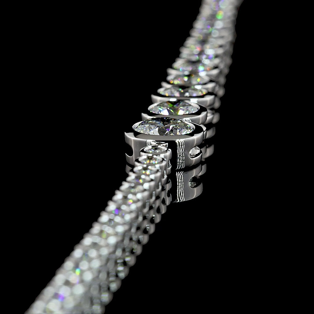 14K White Gold 18-Inch Riviera Necklace with Graduated Bezel-Set Round Lab Diamonds - 8.11 Carat Total Weight - Covaloro Fine Jewelry