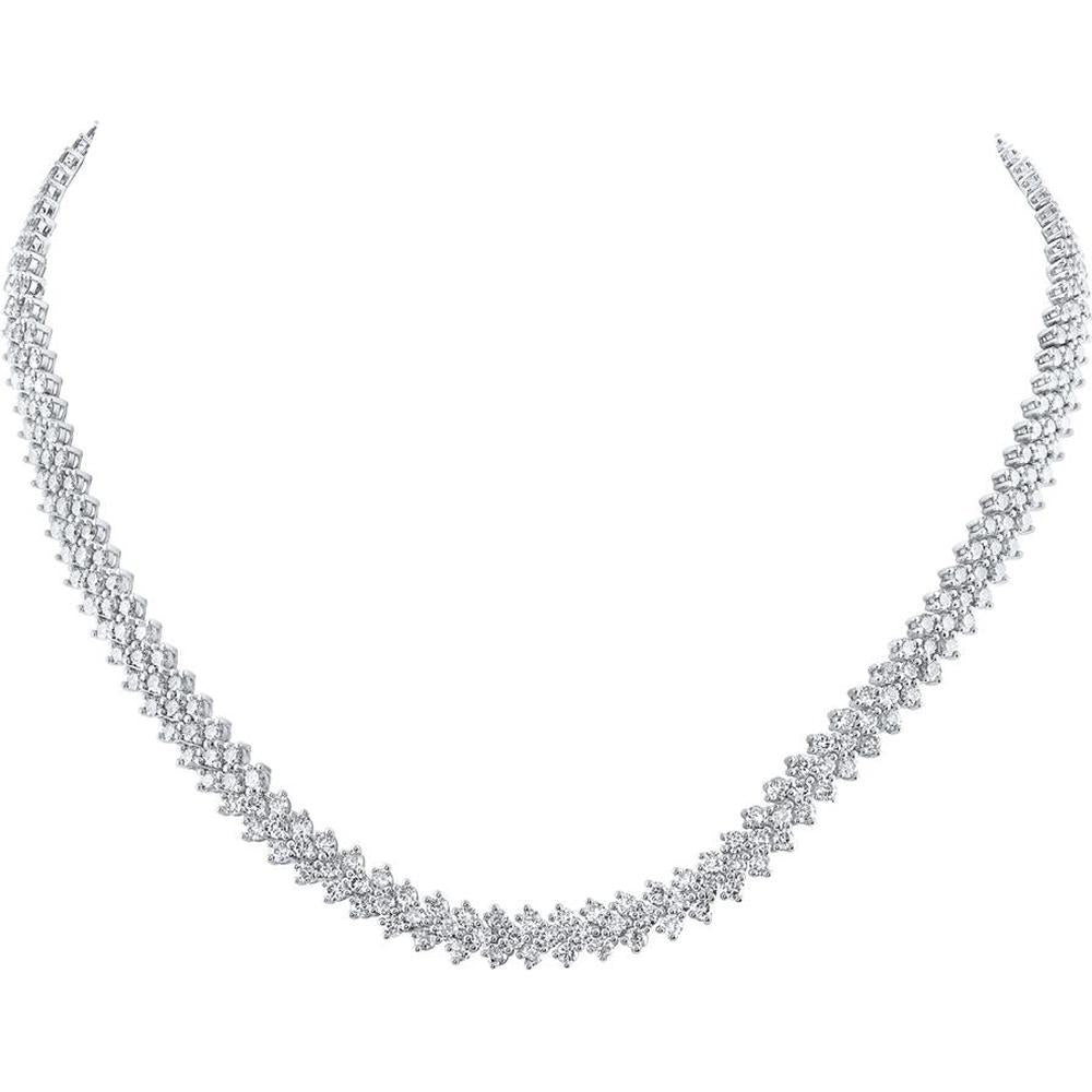 14K White Gold 18-Inch Round Diamond Necklace - 19.77 Carat Total Diamond Weight