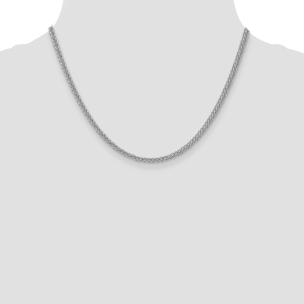 14K White Gold 18-inch Spiga Wheat Chain Necklace - Polished with Rhodium Plating by IBGoodman