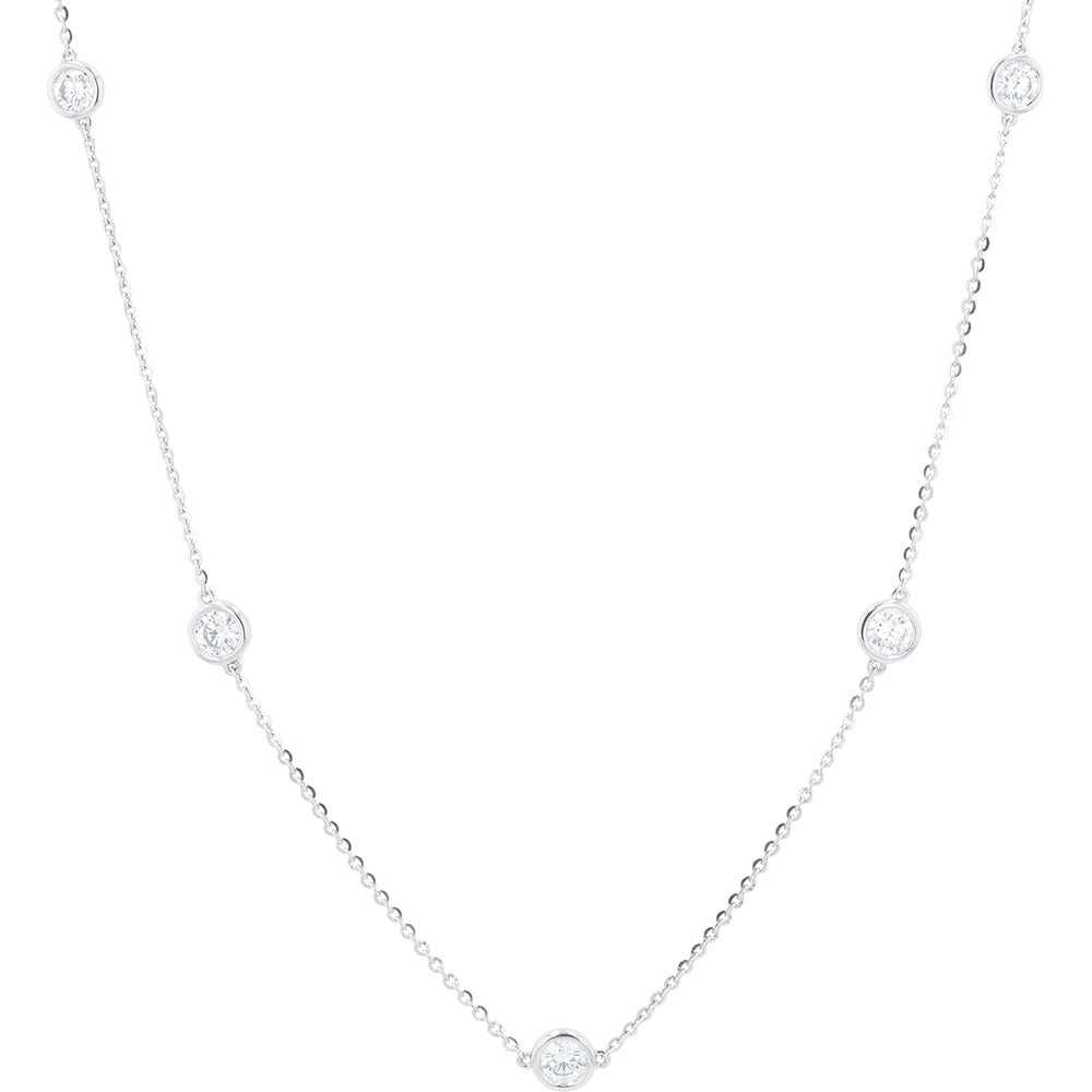 14K White Gold 18-Inch Station Necklace with Bezel-Set Round Lab Grown Diamonds - 1.00 Carat Total Diamond Weight