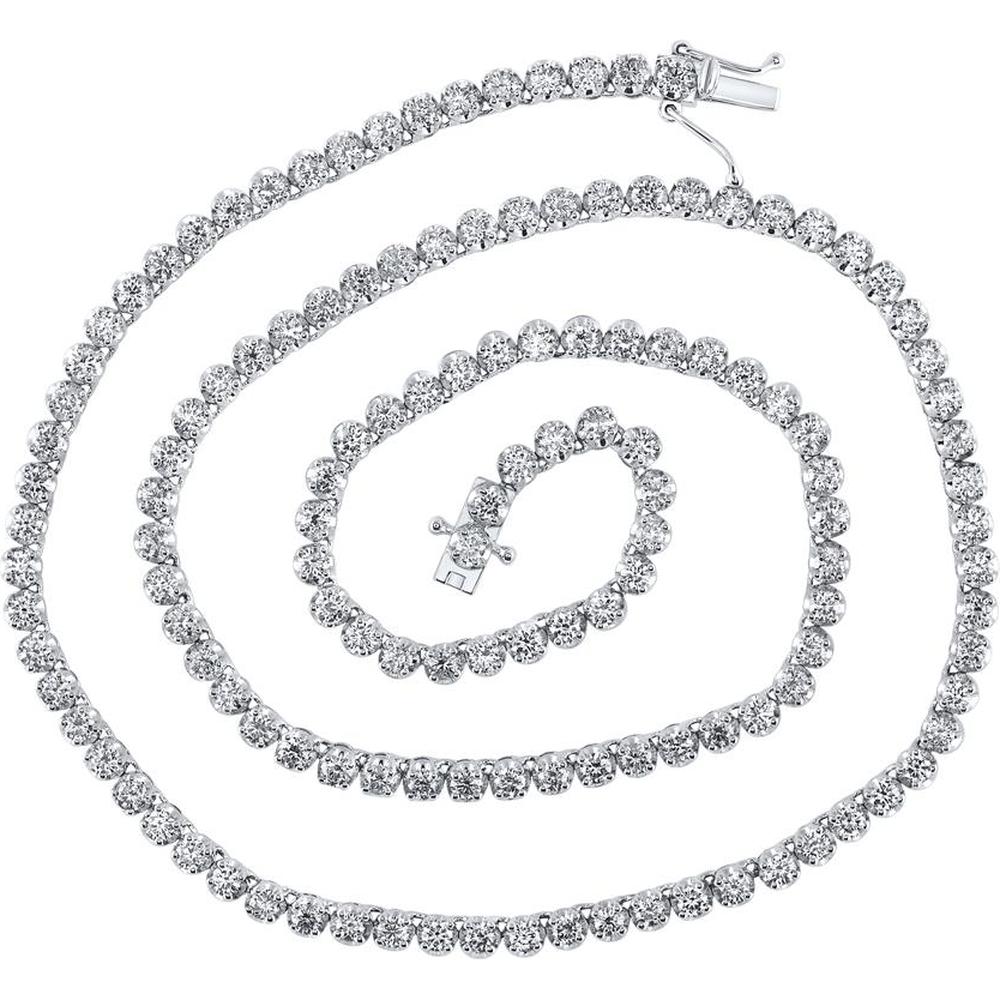 14K White Gold 18-Inch Tennis Necklace with Prong-Set Round Diamonds - 6.9 Carat Total Diamond Weight